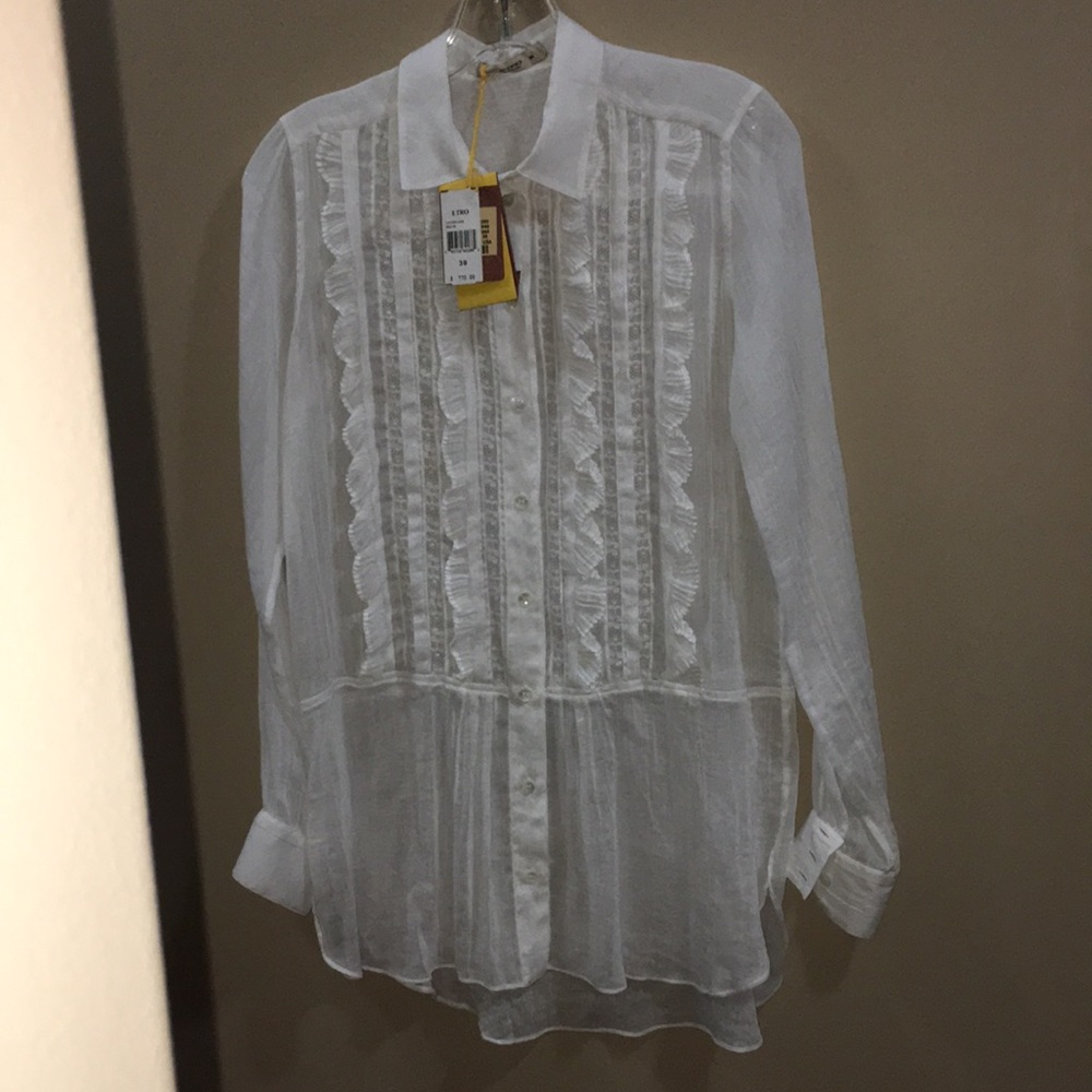 ETRO White ruffle blouse. NWT Sz 38 (US 2)